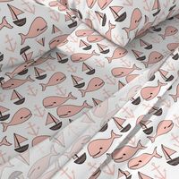 nautical whales // pink sailboats anchors pink whales whale nursery girls cute fabric for baby girls nursery baby 