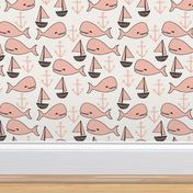 nautical whales // pink sailboats anchors pink whales whale nursery girls cute fabric for baby girls nursery baby 