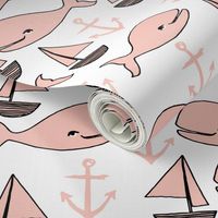 nautical whales // pink sailboats anchors pink whales whale nursery girls cute fabric for baby girls nursery baby 