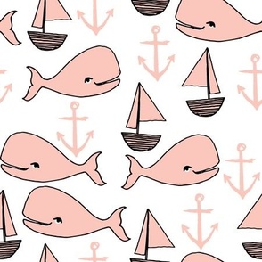 nautical whales // pink sailboats anchors pink whales whale nursery girls cute fabric for baby girls nursery baby 