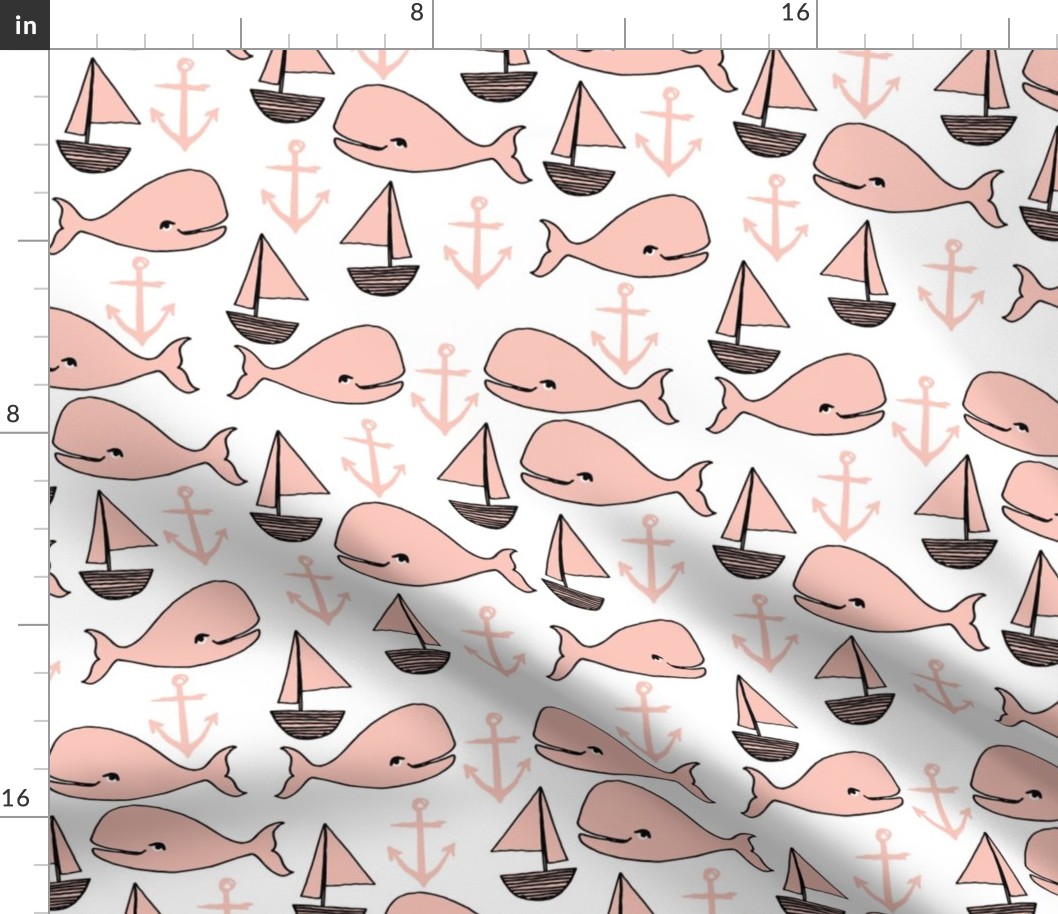 nautical whales // pink sailboats anchors pink whales whale nursery girls cute fabric for baby girls nursery baby 