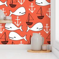 nautical whales // orange coral fabric nautical nursery baby whales sailboat anchor fabrics andrea lauren design