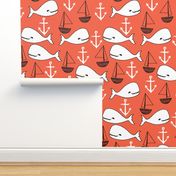 nautical whales // orange coral fabric nautical nursery baby whales sailboat anchor fabrics andrea lauren design