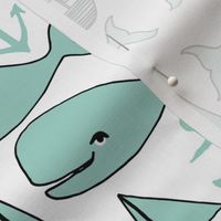 nautical whales // whale mint anchor nautical baby cute nursery fabric