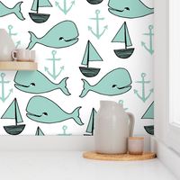 nautical whales // whale mint anchor nautical baby cute nursery fabric