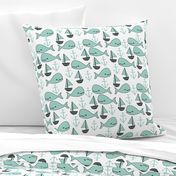 nautical whales // whale mint anchor nautical baby cute nursery fabric
