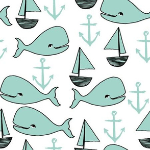 nautical whales // whale mint anchor nautical baby cute nursery fabric