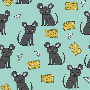 Mouse and Cheese - Pale Turquoise by Andrea Lauren