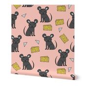 Mouse & Cheese - Pale Pink/Charcoal by Andrea Lauren