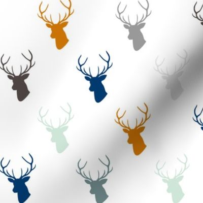 Navy, gray & Orange Deer heads half scale