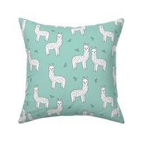 alpaca // mint alpaca fabric cute alpacas knit fabric nursery baby fabric andrea lauren design