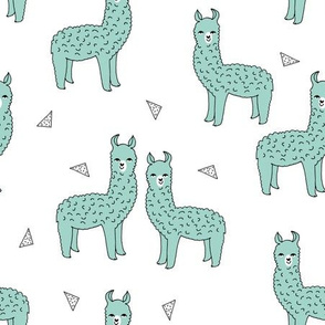 alpaca // mint green alpaca fabric cute mint llamas baby animals fabric best animal prints