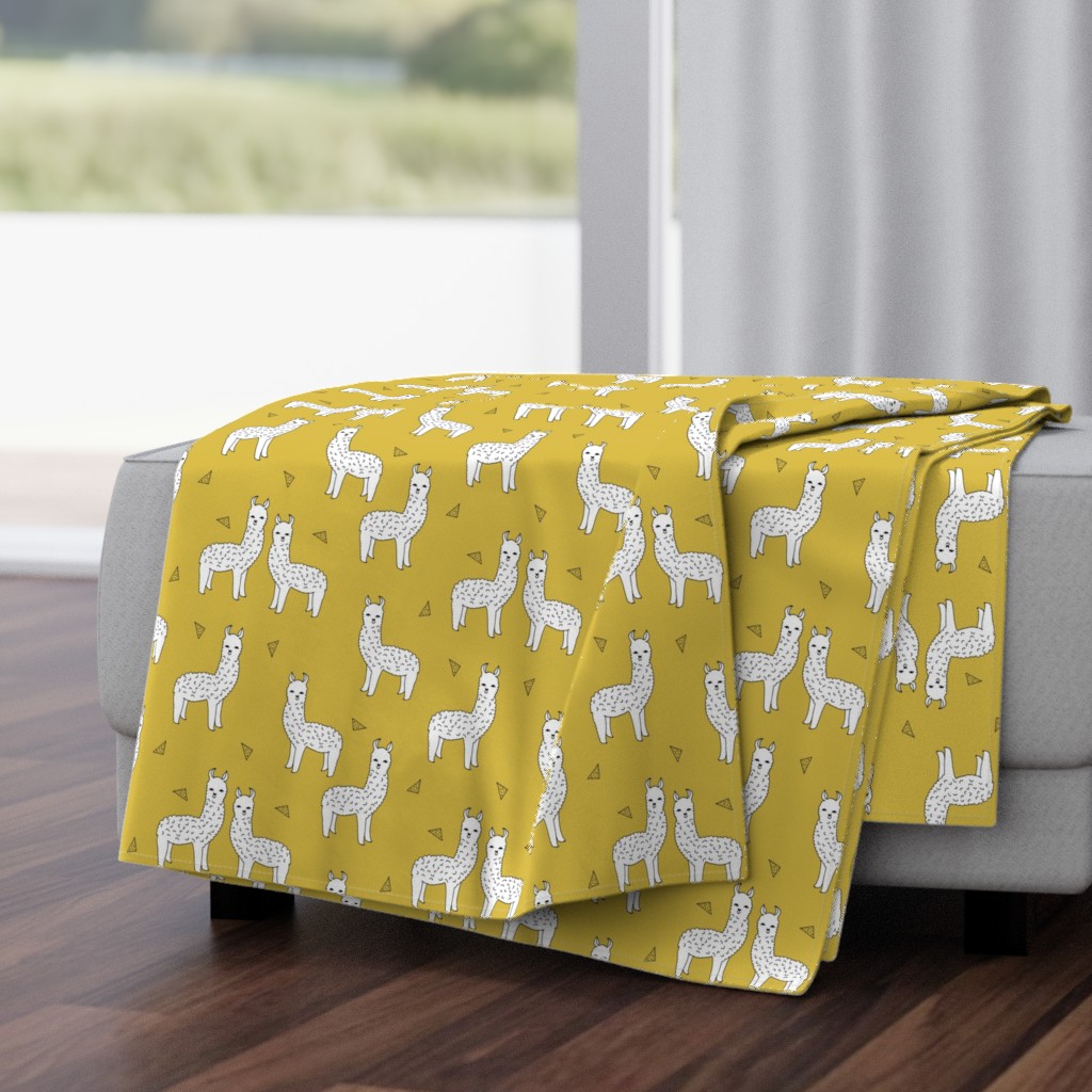 alpaca // mustard yellow alpaca fabric cute andrea lauren design llamas fabric nursery baby mustard yellow