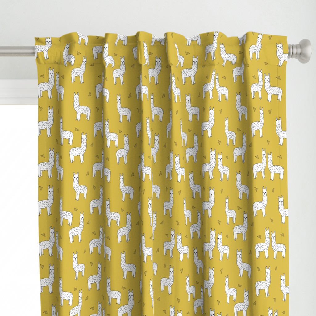 alpaca // mustard yellow alpaca fabric cute andrea lauren design llamas fabric nursery baby mustard yellow