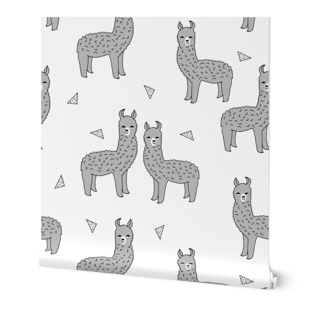 alpaca // grey alpaca llama fabric cute baby nursery design sweet llamas fabric 