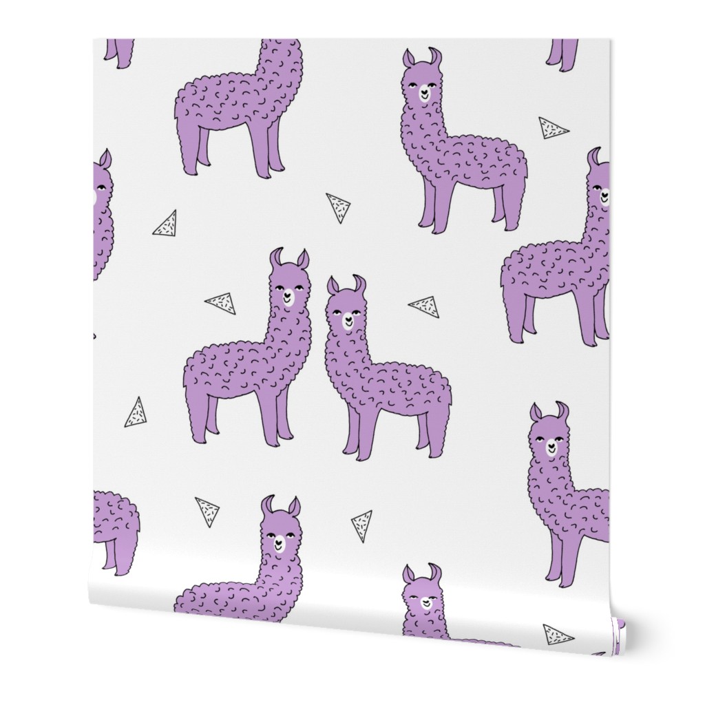 alpaca // purple lilac lavender llama fabric cute purple design nursery baby fabric print andrea lauren pattern andrea lauren fabric