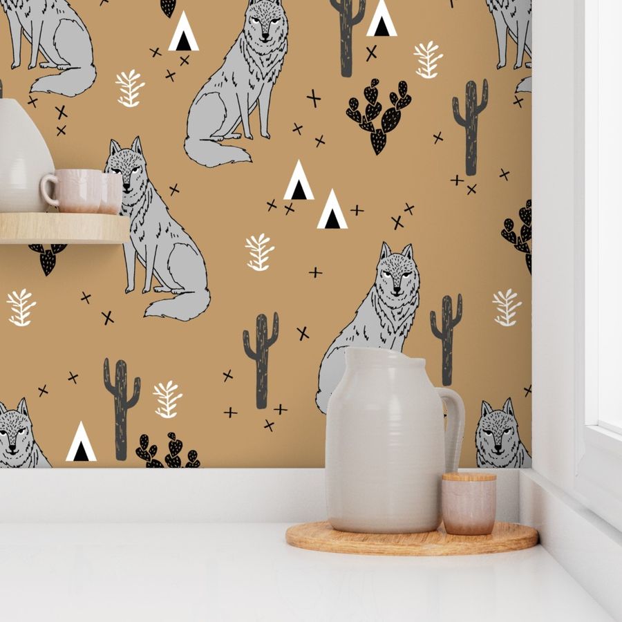 wolf // desert wolf fabric wolves fabric baby nursery design andrea lauren fabric