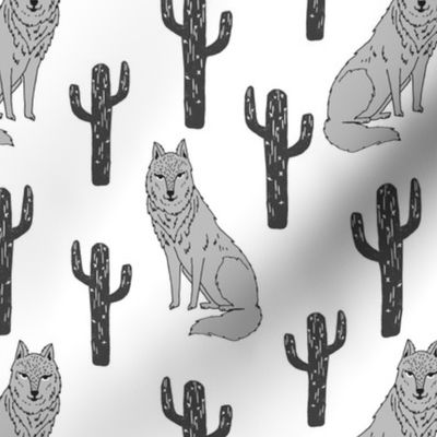 wolf and cactus // grey and charcoal wolves fabric baby nursery design andrea lauren fabric