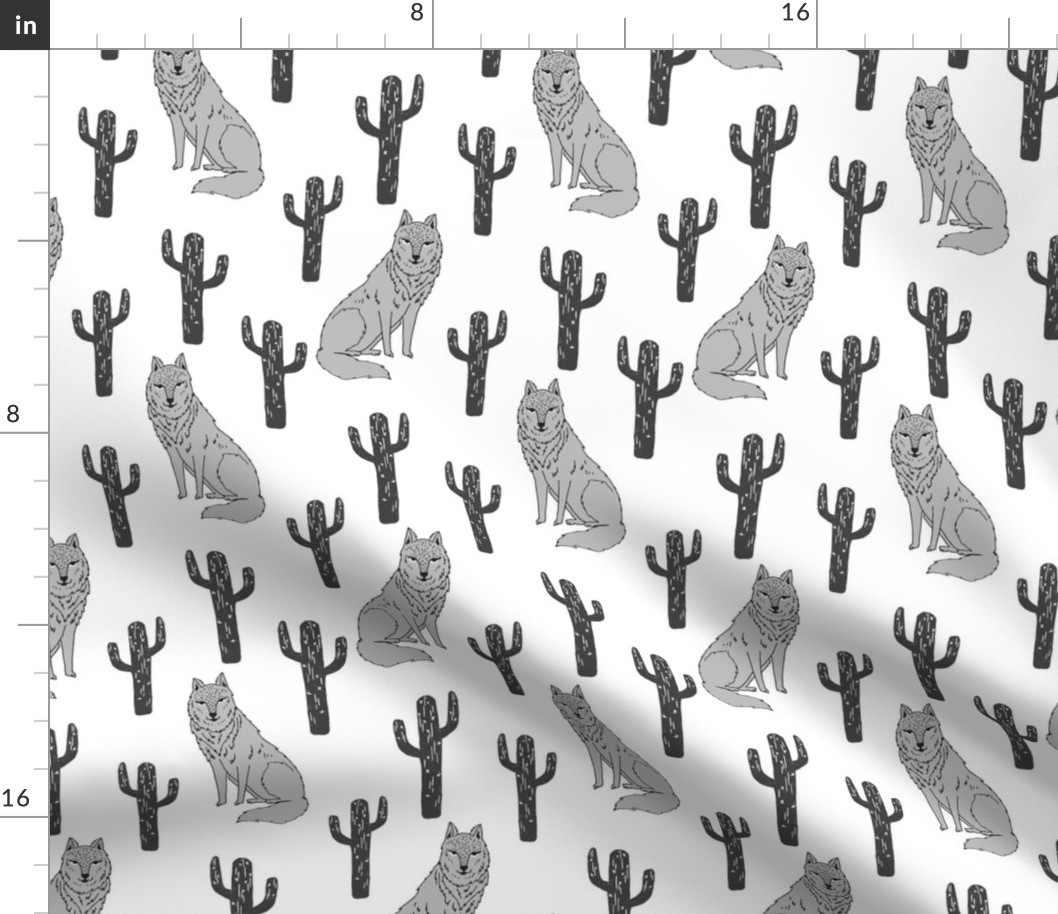 wolf and cactus // grey and charcoal wolves fabric baby nursery design andrea lauren fabric