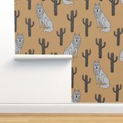 wolf and cactus // block print linocut andrea lauren baby fabric wolf wolves fabric