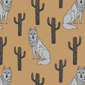 wolf and cactus // block print linocut andrea lauren baby fabric wolf wolves fabric