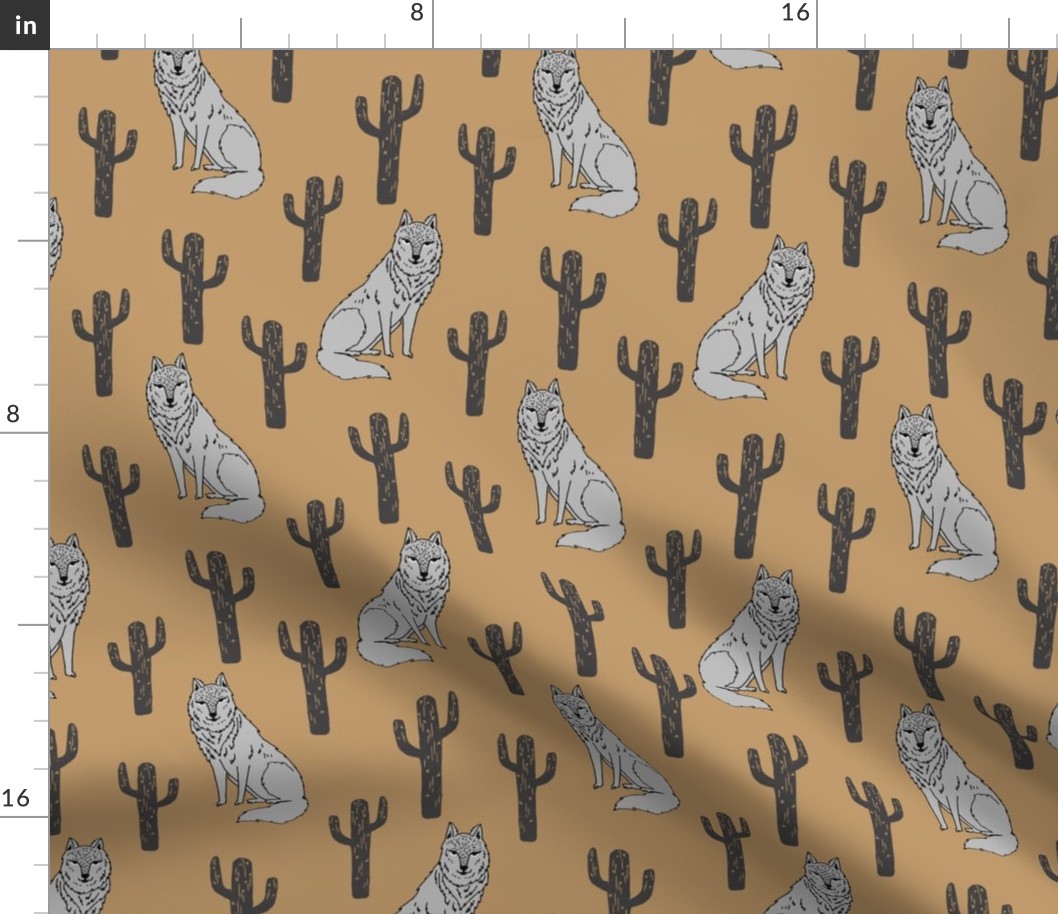 wolf and cactus // block print linocut andrea lauren baby fabric wolf wolves fabric