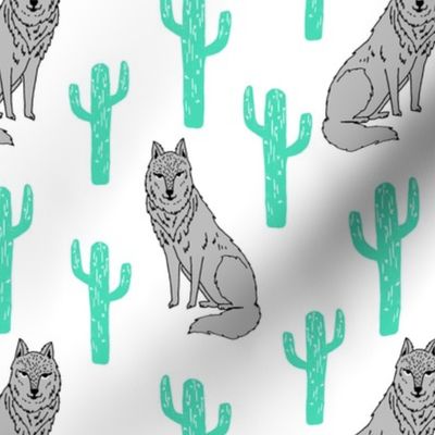 wolf and cactus // wolf cactus fabric desert kids baby nursery design