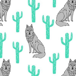 wolf and cactus // wolf cactus fabric desert kids baby nursery design