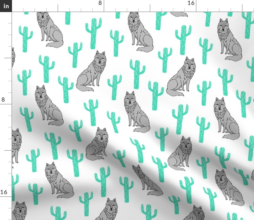 wolf and cactus // wolf cactus fabric desert kids baby nursery design