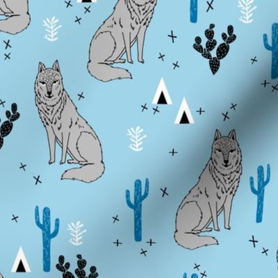 desert wolf // wolf wolves cactus blue wolves tipi teepee andrea lauren fabric