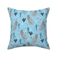 desert wolf // wolf wolves cactus blue wolves tipi teepee andrea lauren fabric