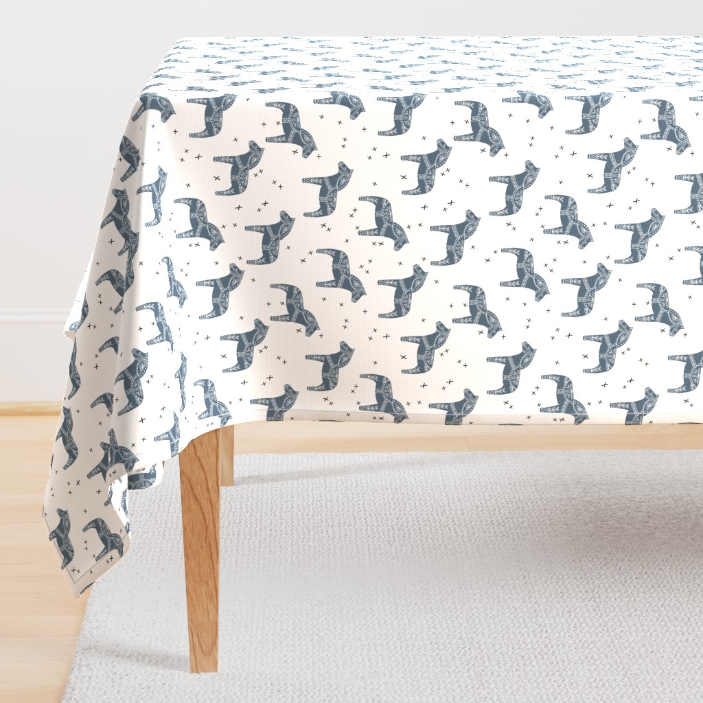 dala horse // blue grey dala horse illustration design scandi nordic fabric andrea lauren design 