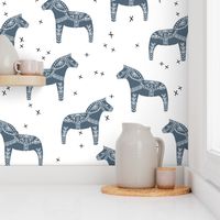 dala horse // blue grey dala horse illustration design scandi nordic fabric andrea lauren design 