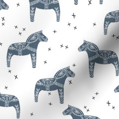 dala horse // blue grey dala horse illustration design scandi nordic fabric andrea lauren design 