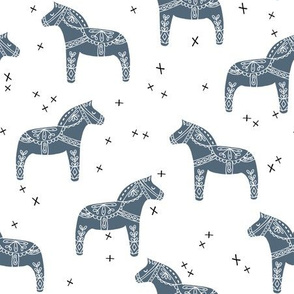 dala horse // blue grey dala horse illustration design scandi nordic fabric andrea lauren design 