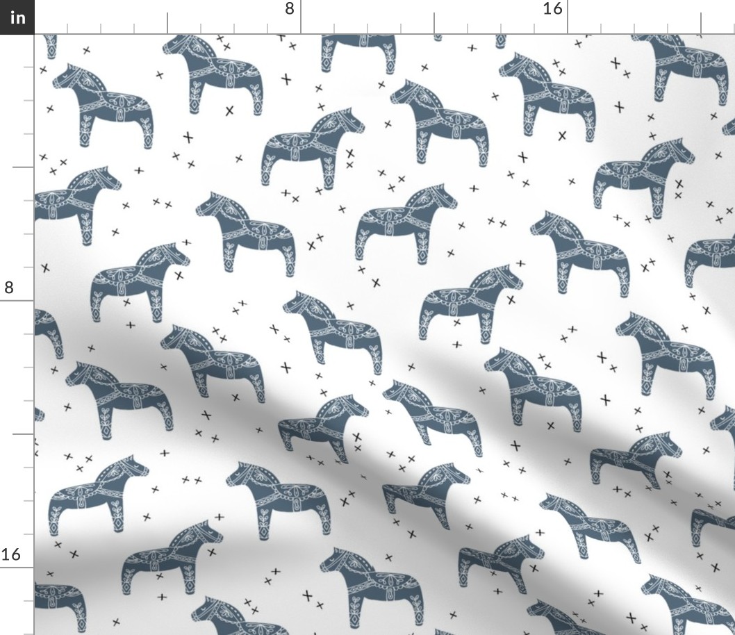 dala horse // blue grey dala horse illustration design scandi nordic fabric andrea lauren design 