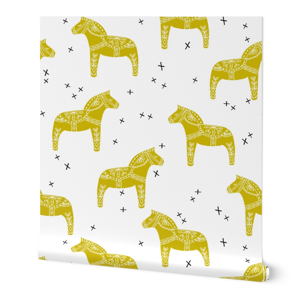 dala horse // scandi dala horse fabric golden rod bright yellow fabric