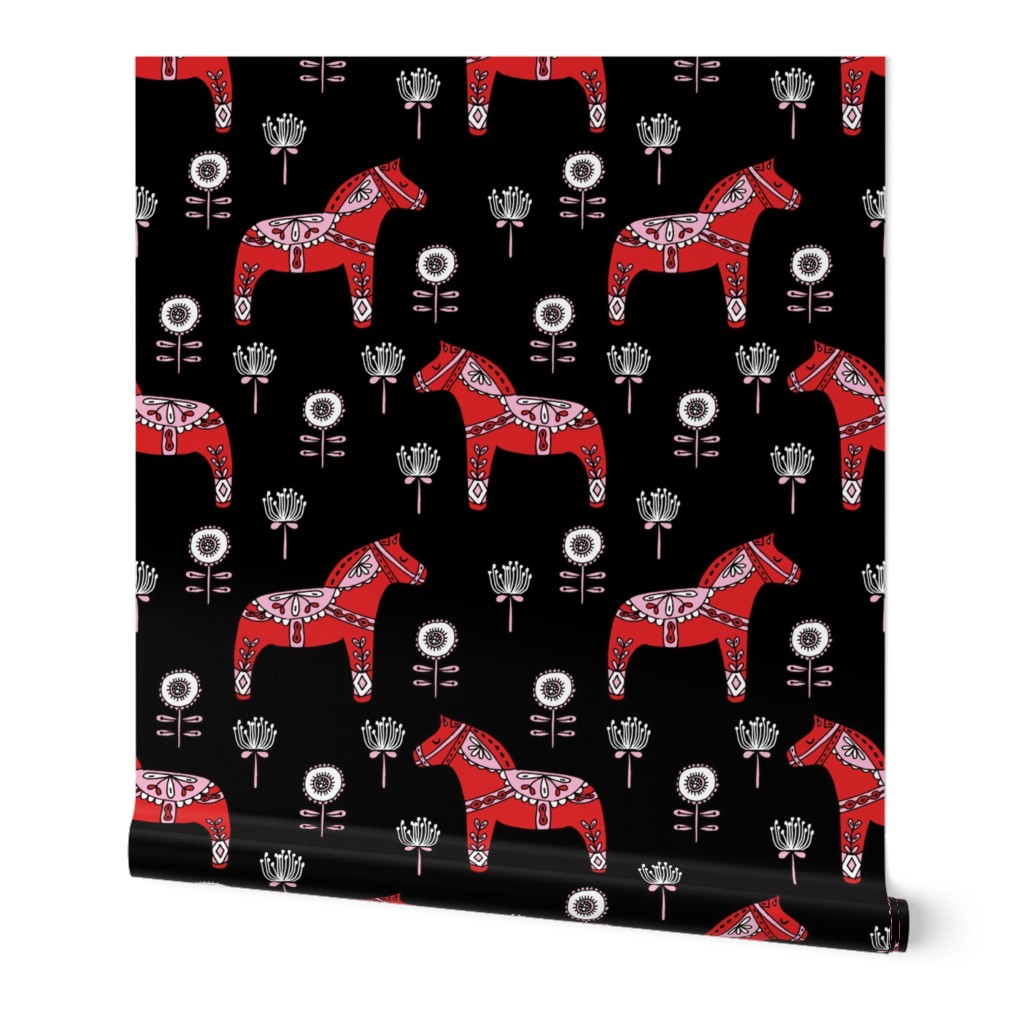 folk dala horse // dala horse florals scandi design andrea lauren fabric