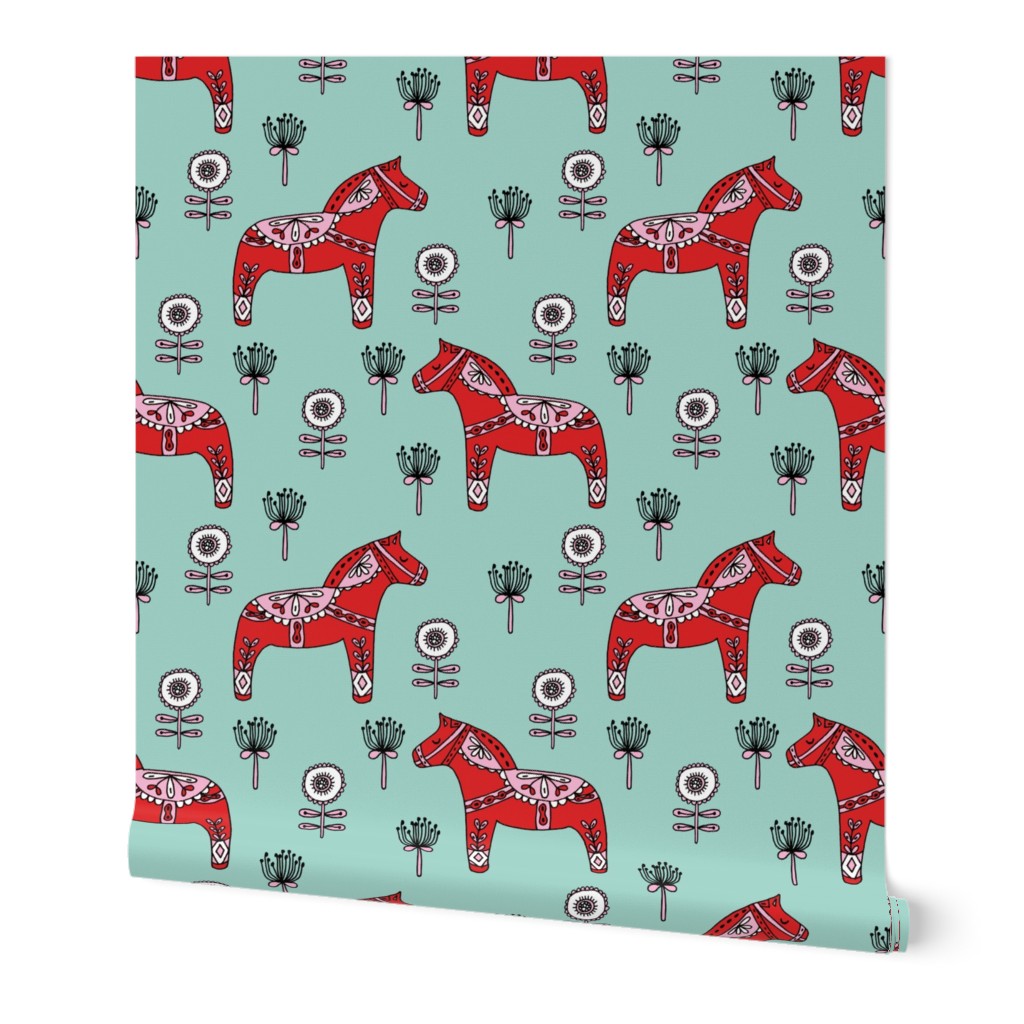 folk dala // floral dala horse fabric folk style illustration andrea lauren fabric andrea lauren design