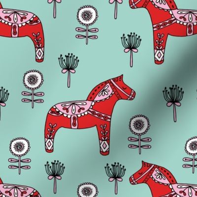 folk dala // floral dala horse fabric folk style illustration andrea lauren fabric andrea lauren design