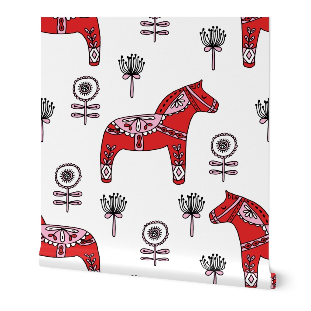 folk dala // dala horse folk style illustration nordic swedish andrea lauren fabric