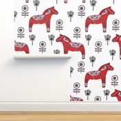 folk dala // dala horse folk style illustration nordic swedish andrea lauren fabric