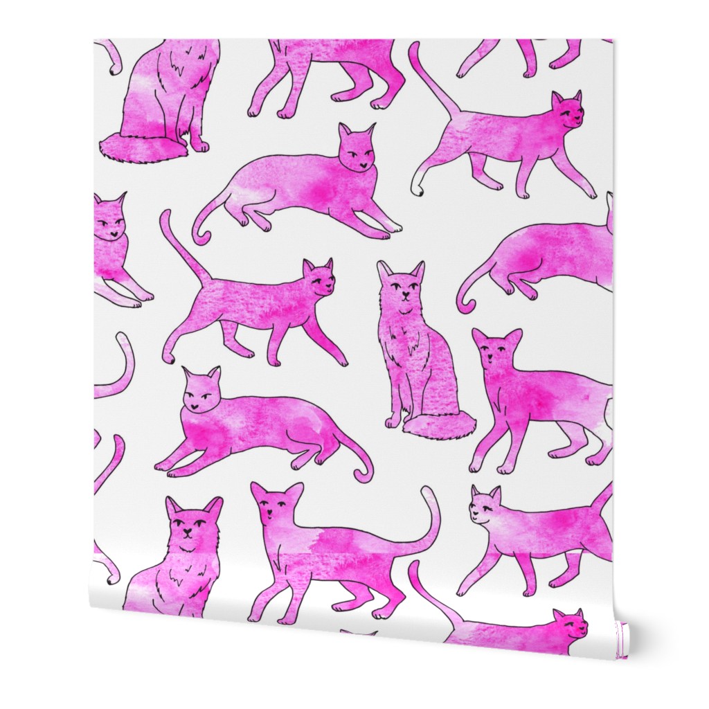 cat // watercolor pink painted cute cats paint cats girls