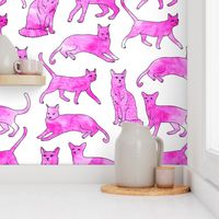 cat // watercolor pink painted cute cats paint cats girls