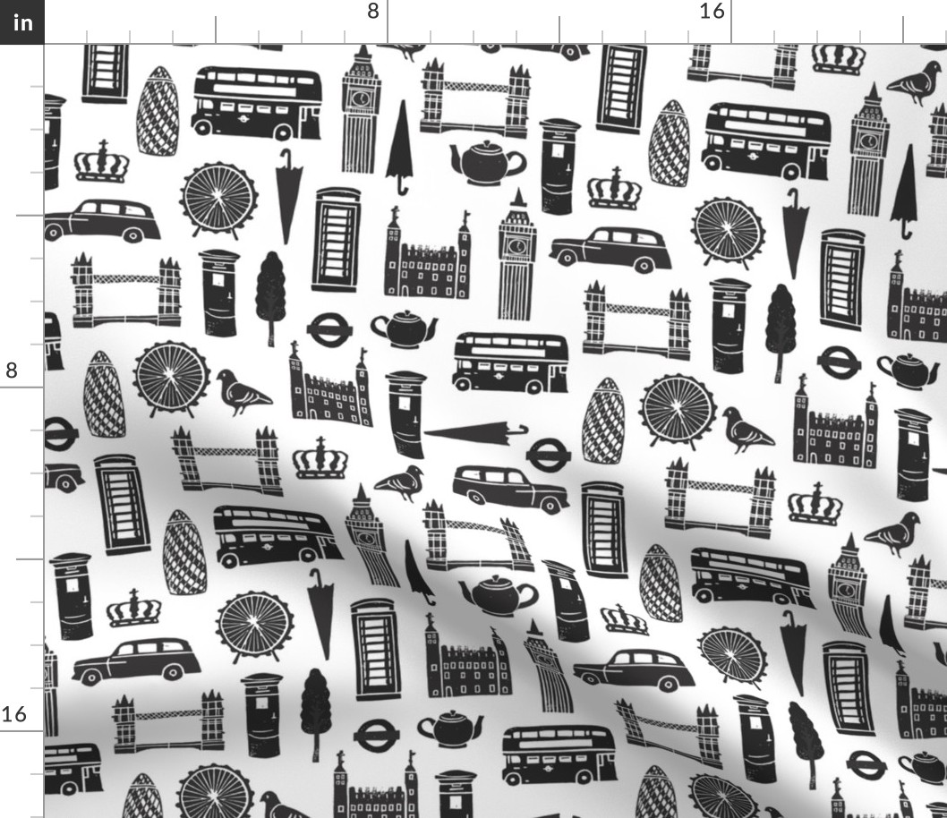 London Block Print - Black & White Minimal,  Scandi, Monochrome by Andrea Lauren