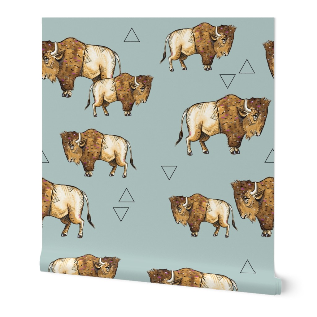 Buffalo + Triangles on Blue