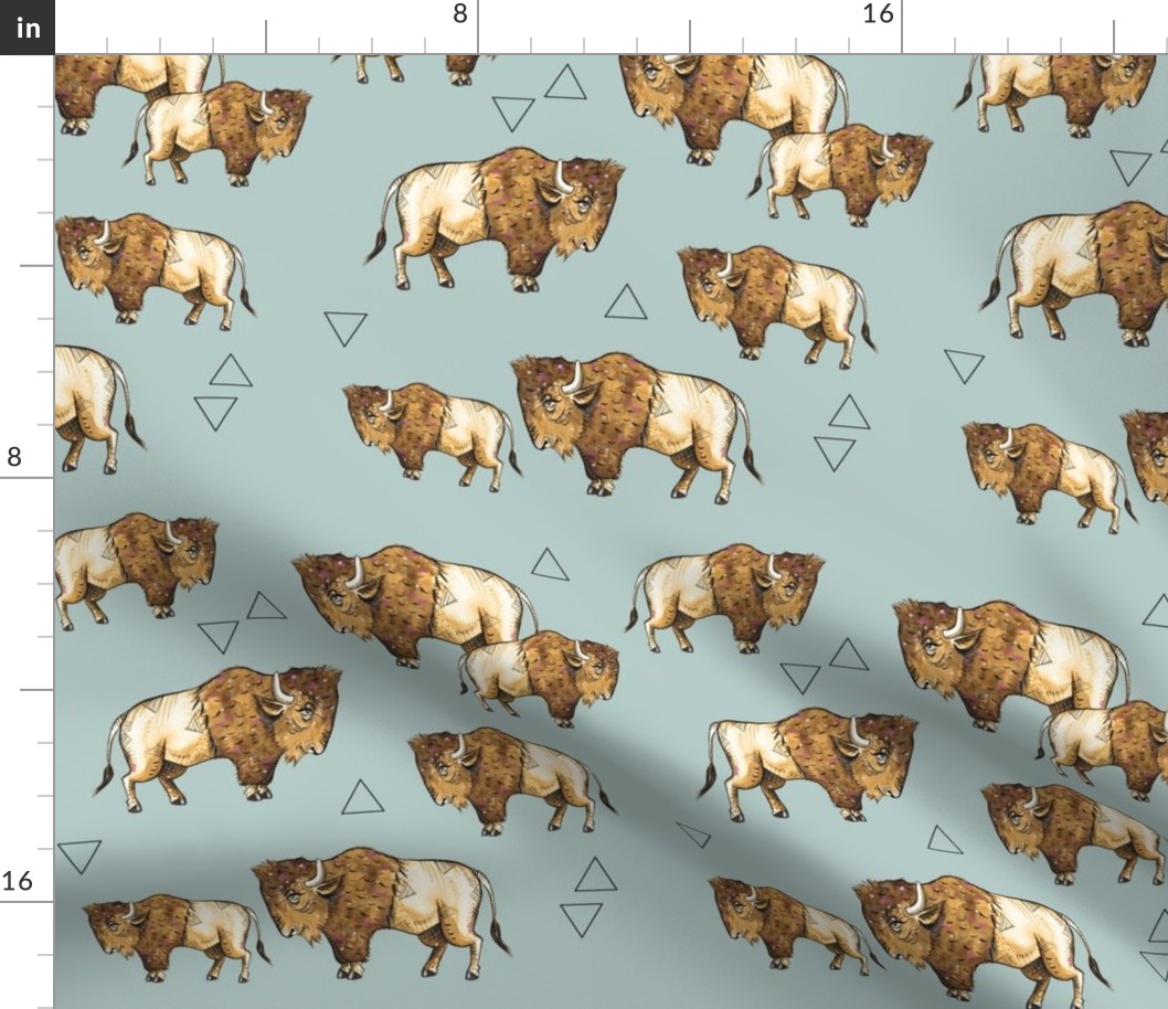 Buffalo + Triangles on Blue