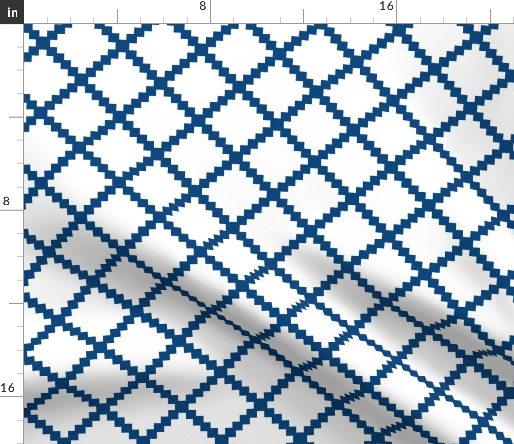 Aztec Trellis in Blue on White