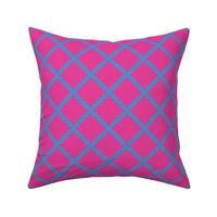 Aztec Trellis in Blue on Raspberry