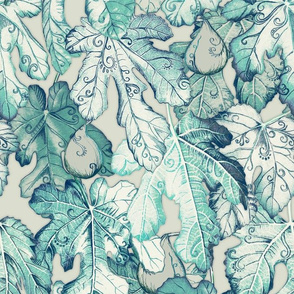 Fig Leaf Fancy - a pattern in teal and grey